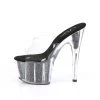 Pleaser 7" Heel Clear Black Platform Slide W/ Glitter Inserts* Shoes