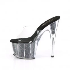 Pleaser 7" Heel Clear Black Platform Slide W/ Glitter Inserts* Shoes