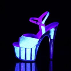 Pleaser 7" Heel White Ankle Strap Sandal W/Glitter Inserts* 10 Pleaser 7