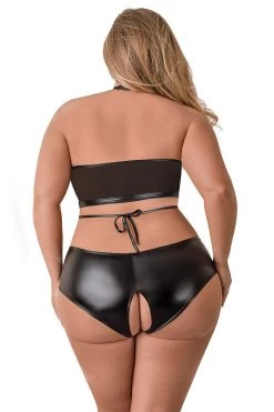 Magic Silk Jade Mesh Halter Top & Crotchless Panty BDSM Lingerie