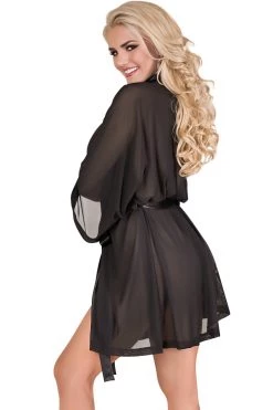 Magic Silk Skye Black Mesh & Satin Kimono Robe Lingerie 10 Magic Silk Skye Black Mesh & Satin Kimono Robe Lingerie