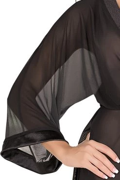 Magic Silk Skye Black Mesh & Satin Kimono Robe Lingerie 13 Magic Silk Skye Black Mesh & Satin Kimono Robe Lingerie