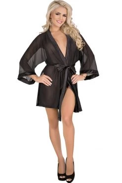 Magic Silk Skye Black Mesh & Satin Kimono Robe Lingerie 14 Magic Silk Skye Black Mesh & Satin Kimono Robe Lingerie