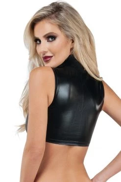 Starline Latex Lingerie Wet Look Turtle Neck Crop Top