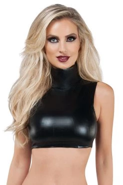 Starline Latex Lingerie Wet Look Turtle Neck Crop Top