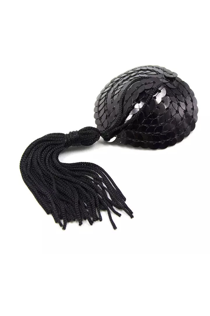 HD Lingerie Black Sequin & Black Tassel Nipple Pasties Accessories 4 HD Lingerie Black Sequin & Black Tassel Nipple Pasties Accessories