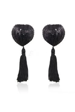 HD Lingerie Black Sequin & Black Tassel Nipple Pasties Accessories