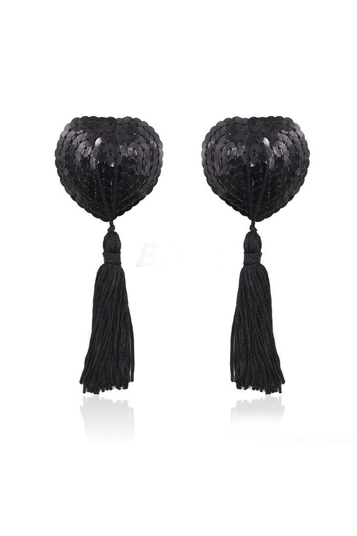 HD Lingerie Black Sequin & Black Tassel Nipple Pasties Accessories 3 HD Lingerie Black Sequin & Black Tassel Nipple Pasties Accessories