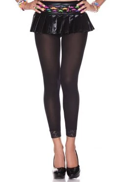 Music Legs Onyx Opaque Leggings With Lace Trim Hosiery