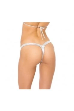 BodyShotz Silver Lamé Micro V Thong Lingerie