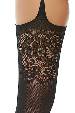 Popsi 2-in-1 Opaque Floral Garter Pantyhose Garter Lingerie