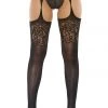 Popsi 2-in-1 Opaque Floral Garter Pantyhose Garter Lingerie