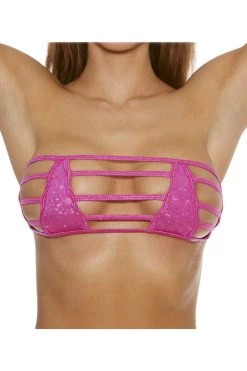 BodyShotz Dancewear Fuchsia Sparkle Strapless Micro Bandeau Bikini Top