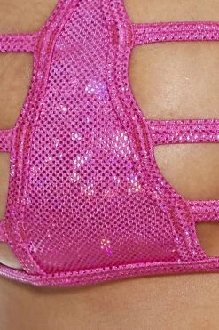 BodyShotz Dancewear Fuchsia Sparkle Strapless Micro Bandeau Bikini Top