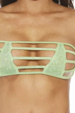 BodyShotz Green Sparkle Strapless Micro Bandeau Bikini Top Dancewear