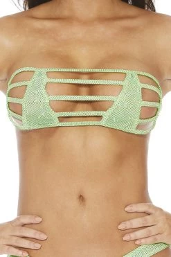 BodyShotz Green Sparkle Strapless Micro Bandeau Bikini Top Dancewear