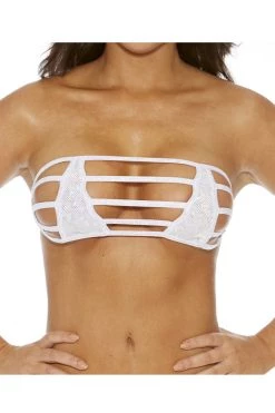 BodyShotz White Sparkle Strapless Micro Bandeau Bikini Top
