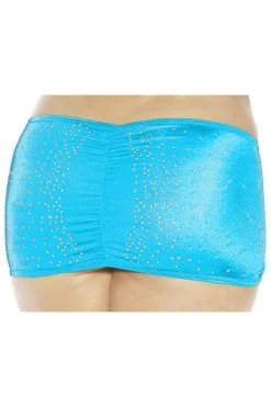 BodyShotz Turquoise Rhinestone Scrunch Mini Skirt