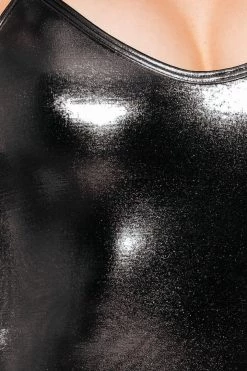 BodyShotz BDSM Lingerie Lamé Metallic Black Mini Dress