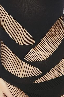 Popsi Black Opaque Body Stocking Dress