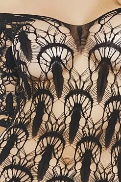 Popsi Feathered Black Bodystocking Dress