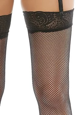 Popsi Wide Lace Garter Belt & Fishnet Thigh Highs