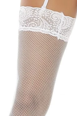Popsi White Wide Lace Garter Belt & Fishnet Thigh Highs Lingerie 10 Popsi White Wide Lace Garter Belt & Fishnet Thigh Highs Lingerie