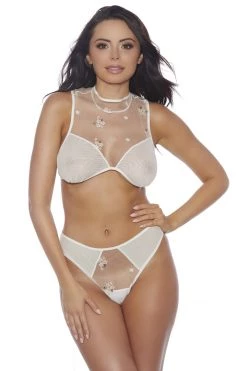 Popsi Lingerie Spring Flowers White Mesh Bra & Panty Set