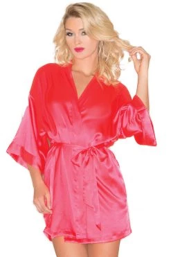 Be Wicked Red Satin Kimono Robe Lingerie