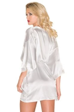 Be Wicked Lingerie White Satin Kimono Robe