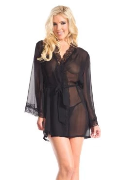 Be Wicked Lingerie Black Mesh Sheer Robe & Lace