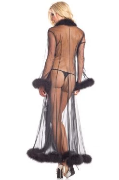 Be Wicked Black Marabou Feather Lingerie Robe