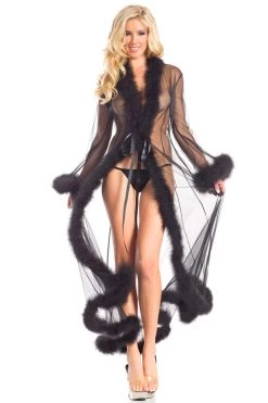 Be Wicked Black Marabou Feather Lingerie Robe