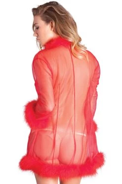 Be Wicked Red Marabou Feather Short Lingerie Robe