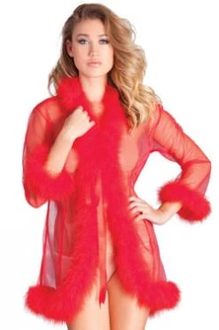 Be Wicked Red Marabou Feather Short Lingerie Robe
