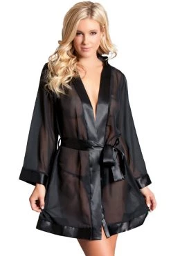 Be Wicked Black Chiffon Sheer Lingerie Robe