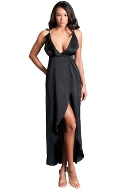 Be Wicked Black Flutter High Slit Maxi Dress