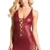Be Wicked Maroon Faux Leather Cross-Strap Dress