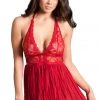 Be Wicked In The Mood Pleated Red Halter Babydoll Lingerie