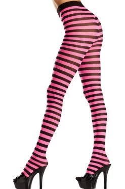 Be Wicked Glow In The Dark & Neon Black & Neon Pink Striped Tights