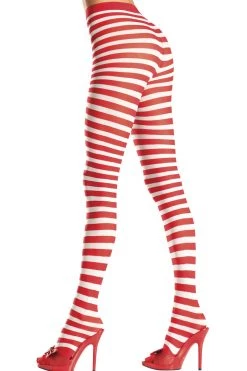 Be Wicked Hosiery Red & White Striped Tights