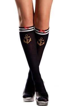 Be Wicked Navy Sailor Knee High Socks Hosiery