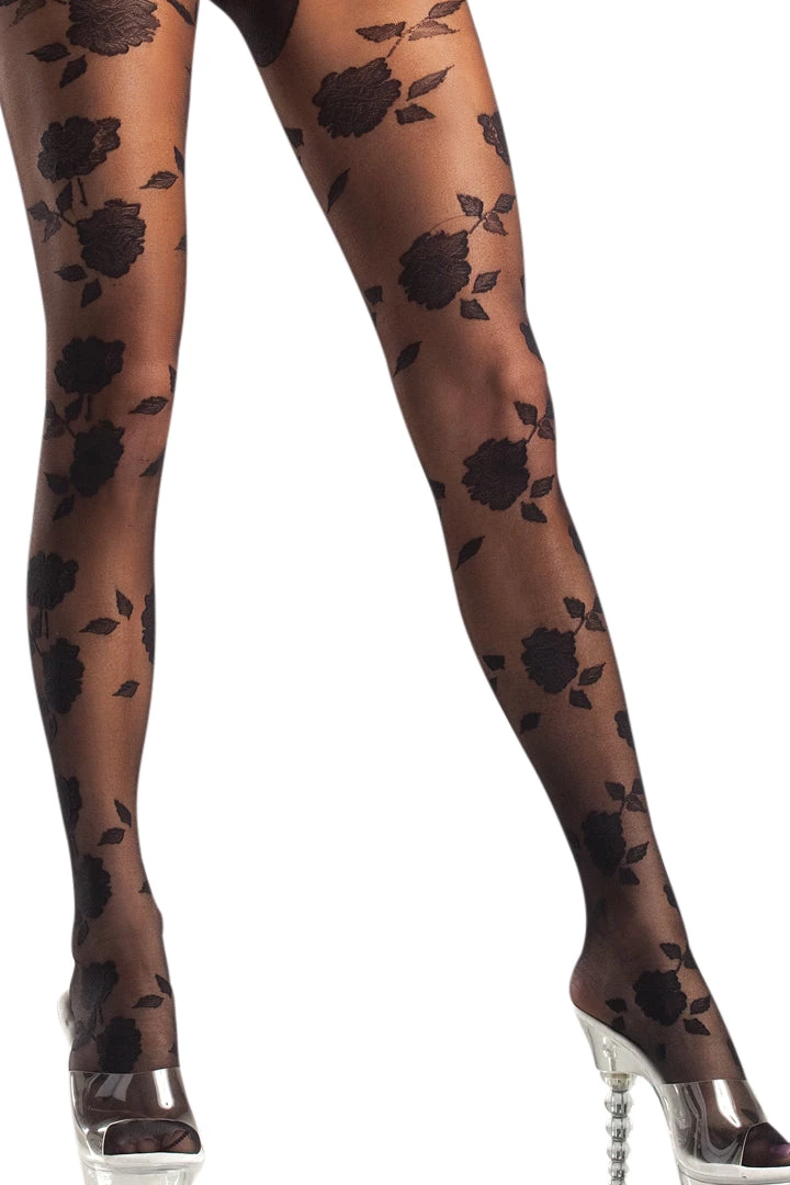 Be Wicked Elegant Rose Pattern Opaque Pantyhose 4 Be Wicked Elegant Rose Pattern Opaque Pantyhose
