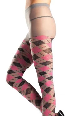 Be Wicked Sheer Grey & Pink Argyle Pantyhose