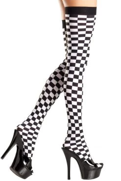 Be Wicked Black & White Checkerboard Thigh Highs Hosiery