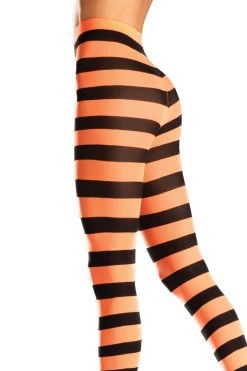 Be Wicked Black & Orange Wide Striped Pantyhose Hosiery