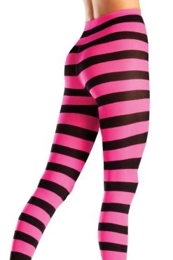 Be Wicked Hosiery Black & Pink Wide Striped Pantyhose