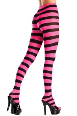 Be Wicked Hosiery Black & Pink Wide Striped Pantyhose