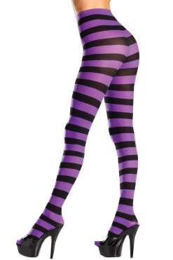 Be Wicked Black & Purple Wide Striped Pantyhose Hosiery
