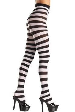 Be Wicked Black & White Wide Striped Tights Glow In The Dark & Neon